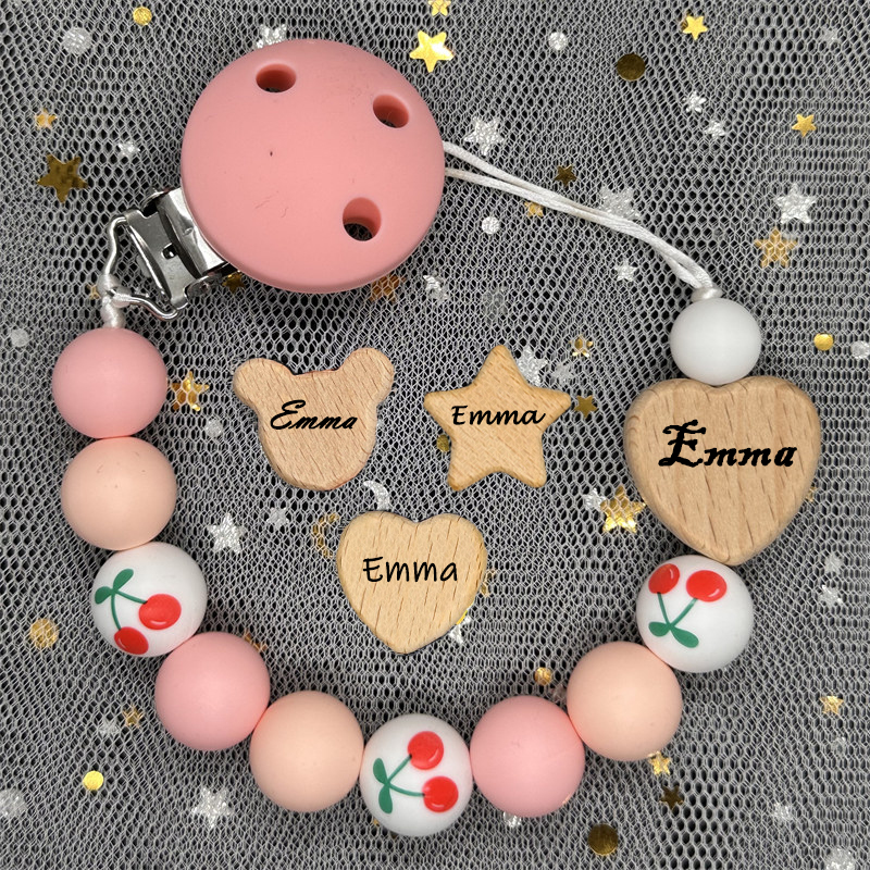 Baby Pacifier Clip - Custom Name Wood Personalized Baby Pacifier